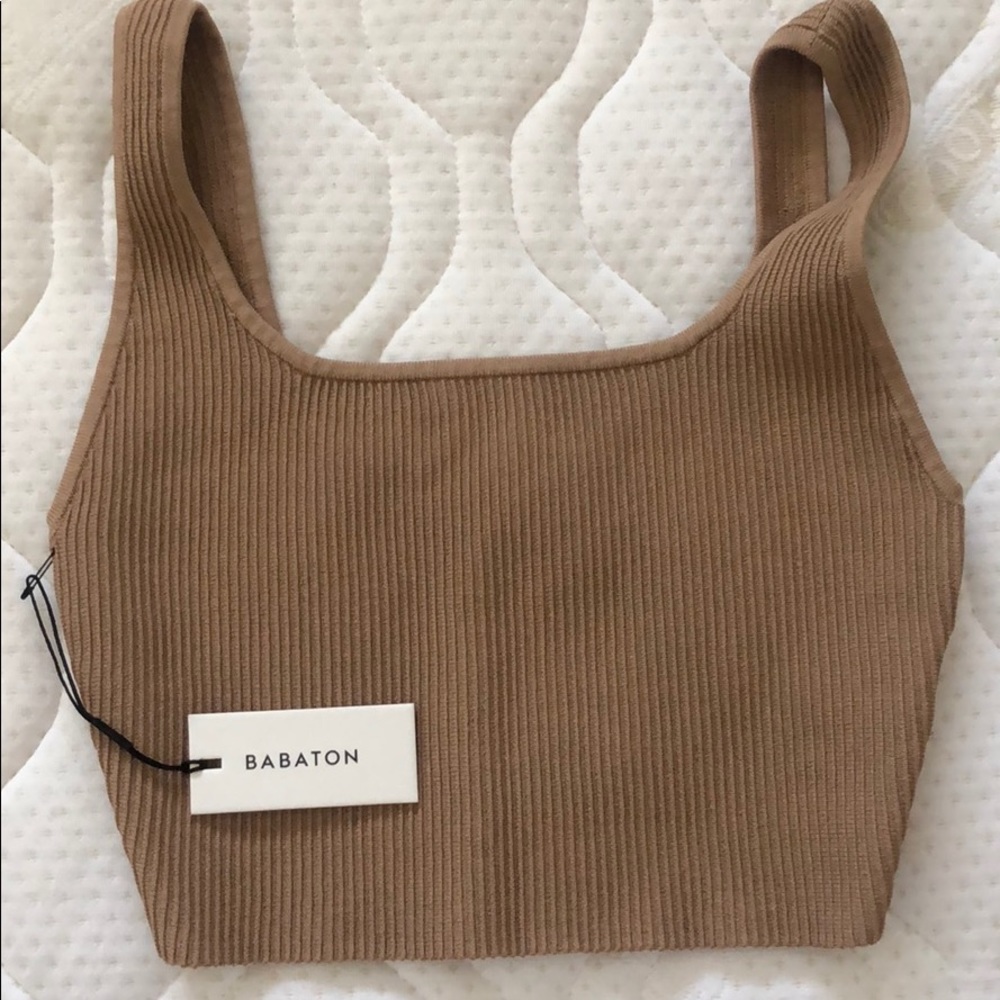 Babaton tan ribbed cropped tank